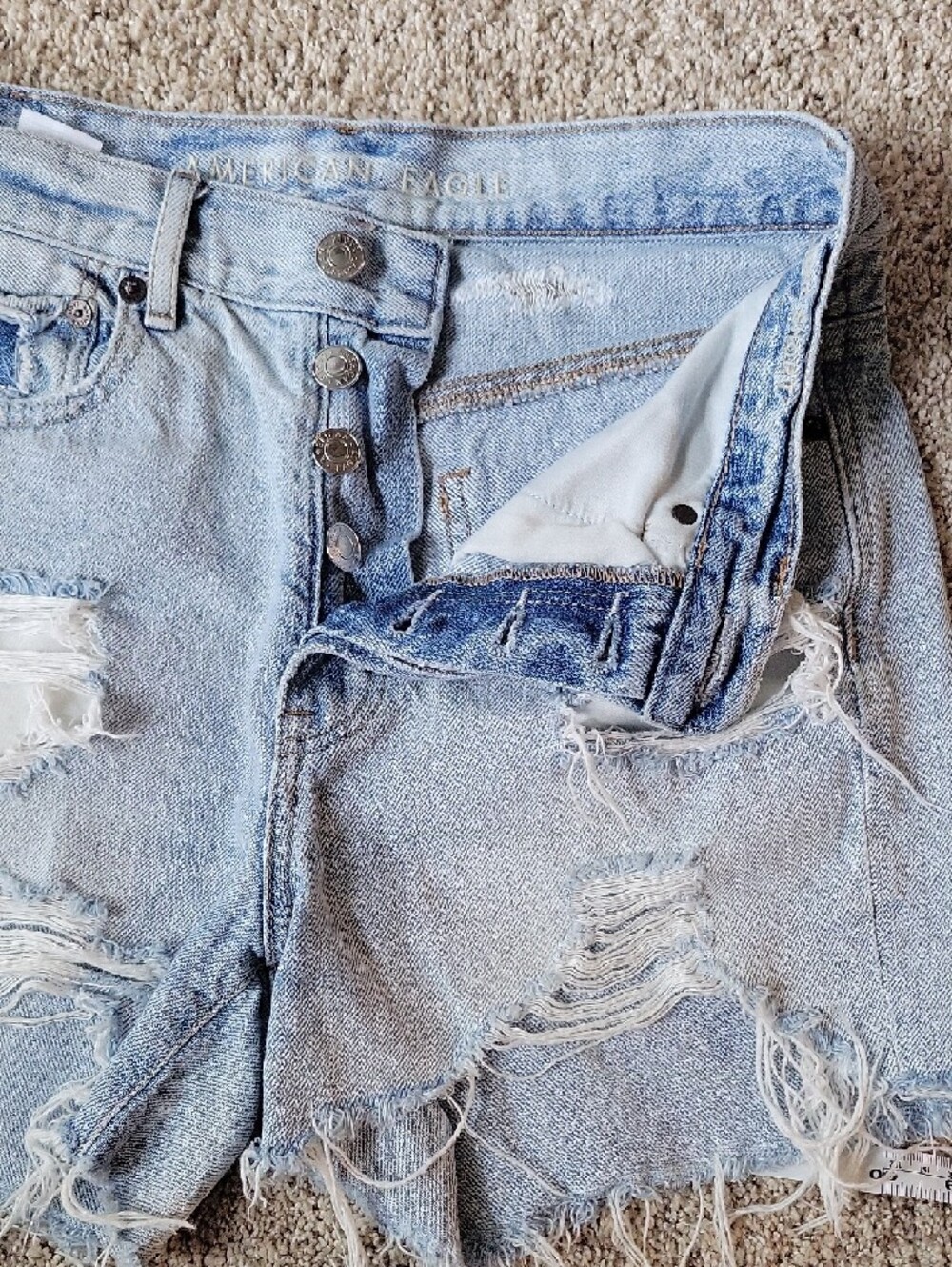American Eagle Outfitters Light Wash Distressed Denim Shorts - Picture 3 of 6